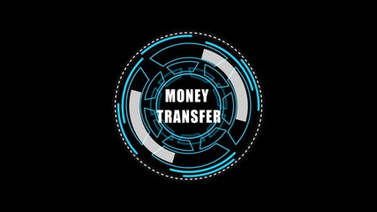 Digital HUD Display Featuring money transfer Acronym on a black Tech Background security