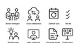 © Coosh448 - Teamwork Tools Icons. Outline icon set of teamwork tools: shared workspace, cloud collaboration, calendar sync, task list, brainstorming, video conference,