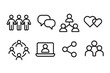 © Настя Шевчук - Social Connection Icons. Outline icon set of social connection: people holding hands, speech bubbles, network group, connected hearts, friends circle, virtual