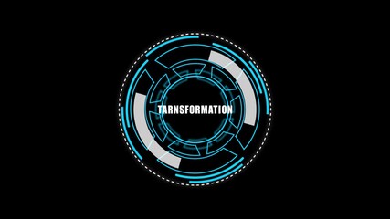 Digital HUD Display Featuring transformation  Acronym on a black Tech Background security
