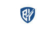 © jas - Blue shield emblem with letters and arrow for business or finance branding design concept