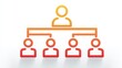 © Newleks - Organizational hierarchy icon displaying a manager leading a team of four employees, representing business structure, corporate management, and human resources