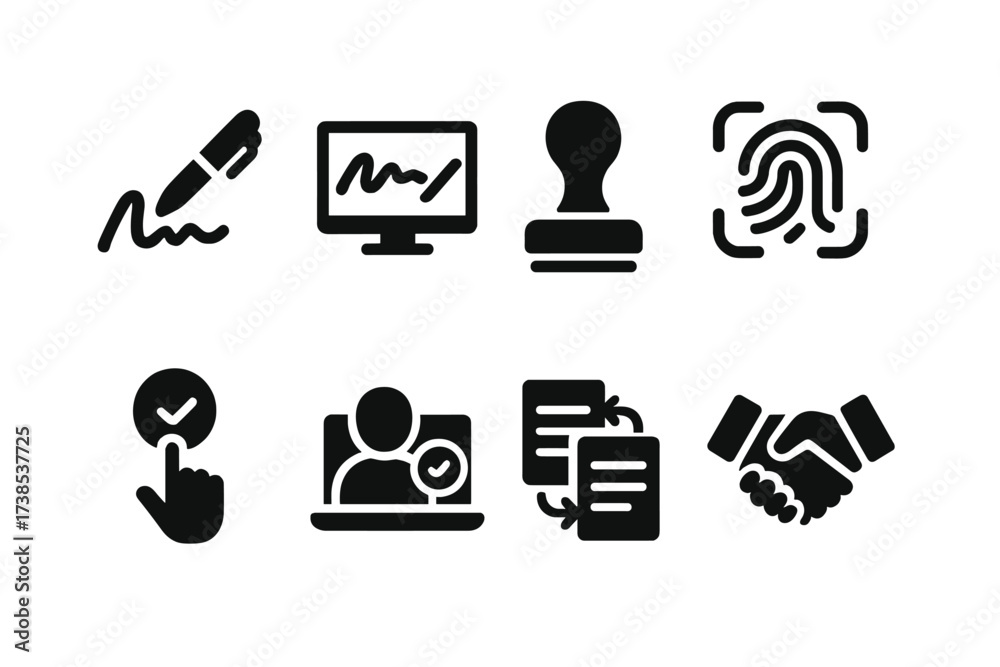 Agreement Signing Icons. Solid, filled icon set of agreement signing ...