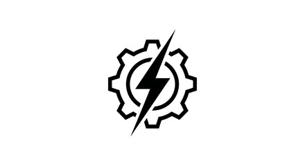 Modern technology logo with gear and lightning bolt representing energy solution