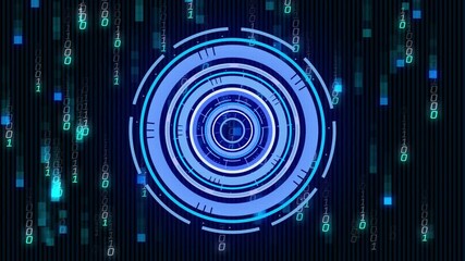 Wall Mural - HUD interface appearing initiating rings rotating, binary streams cascading to show data flow