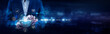 © AD - DevOps, Businessman using mobile smartphone and agile pipelines connecting data continuous integration, automated testing, code deployment, monitoring, scalability, collaboration.