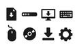 © Влада Яковенко - Software Installation Icons. Solid, filled icon set of software installation: setup file, progress bar, computer screen, keyboard, mouse, CD/DVD, download