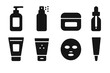 © Влада Яковенко - Face Care Icon Set. Solid, filled icon set of face care products: cleanser bottle, toner spray, moisturizer jar, face serum dropper, sunscreen tube,