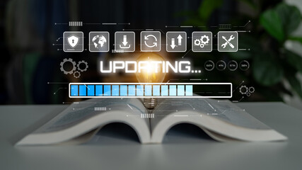 Wall Mural - Knowledge upgrade and software updates support digital skills growth, competitiveness, and continuous learning to stay current with new tech trends. Latch