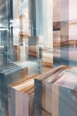 Wall Mural - Abstract geometric pattern with transparent glass blocks and reflective surfaces