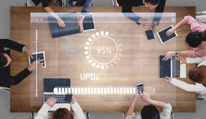 Wall Mural - Knowledge upgrade and software updates support digital skills growth, competitiveness, and continuous learning to stay current with new tech trends. Vouch
