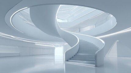 Wall Mural - Futuristic minimalist interior with spiral staircase design