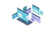 © markusmiller - Digital communication platforms in isometric layout with interactive elements