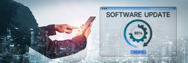 Wall Mural - Knowledge upgrade and software update, digital skills improvement, competitive advantage, continuous learning, and staying up to date with latest technology and software trends. Spline