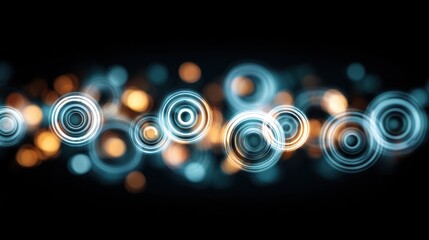 Wall Mural - Abstract glowing circles and blurred lights in a dark background creating a modern digital art theme ideal for technology or design projects