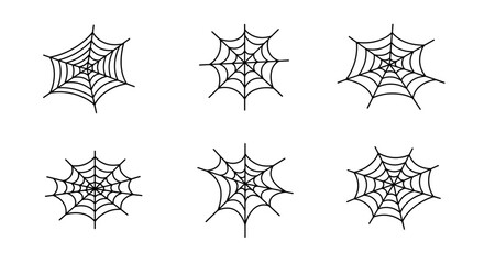 Collection of six simple spider web designs on white background