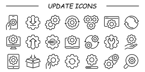 Update, upgrade, progress bar and install concept  outline icon isolated on white background flat vector illustration.