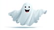 © Nanang - A friendly cartoon ghost with a wide smile, floating with arms outstretched, isolated on white background