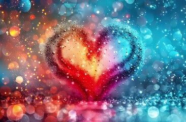 Wall Mural - Vibrant Heart: Water Droplets & Bokeh Lights Dance