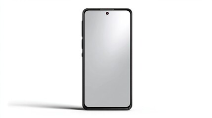 Frontal view of gray smartphone, minimalistic design, isolated on white background
