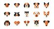 © Gyu - A collection of various dog breed faces in a flat, geometric vector style, isolated on a white background.