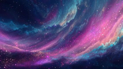 Wall Mural - Colorful Cosmic Nebula Swirling in Deep Space With Vibrant Pink, Blue, and Purple Clouds, Sparkling Stars, Dreamy Galactic and Ethereal Atmosphere