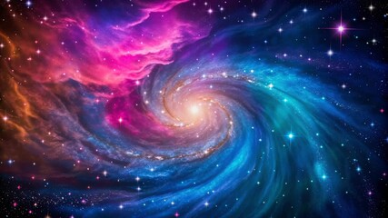 Wall Mural - Colorful cosmic spiral galaxy with vibrant nebula clouds, glowing stars, swirling space dust, evoking wonder, awe, and mystery mesmerizing space scene