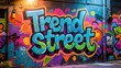 © yanli - Colorful graffiti mural with 'Trend Street' text on urban wall