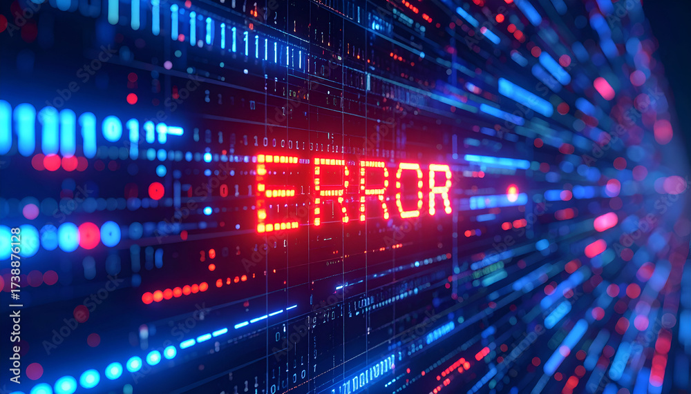 Glowing red 'ERROR' text on a dark grid symbolizes data failure ...