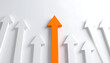 © Rat Art - An orange arrow leads a group of white arrows, symbolizing leadership, vision, direction, and authority in a modern business concept.