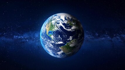 Wall Mural - Earth rotating in deep space with bright stars, beautiful continents, oceans, and cloud formations