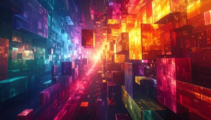 Wall Mural - Image of a colorful crystal box