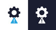 © Ryan - Gear with exclamation mark warning icon for technical issue troubleshooting and maintenance - Line and glyph solid icon and logo templete
