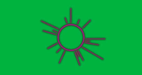Wall Mural - Animation of glowing pink circle with rays over transparent background