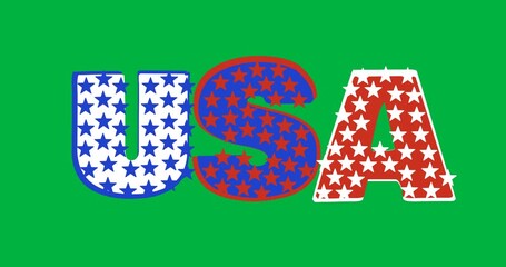 Wall Mural - Animation of usa text with stars in red white and blue on transparent background