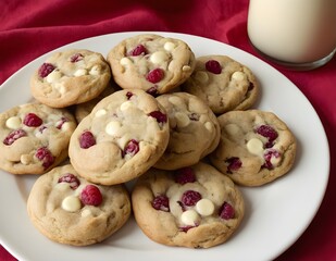 Wall Mural - white chocolate chip raspberry cookies on a plate