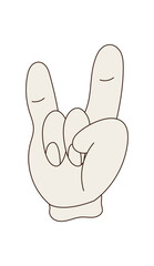 Wall Mural - Groovy retro hand gesture in a cartoon icon style. Funky pop symbol with beige color and a touch of y2k trend. Cool hand as groovy element for stylish playful modern design projects.