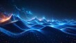 © Mei - A digital depiction of undulating, electric blue mountains beneath a starry sky, with glowing peaks and a cosmic aura