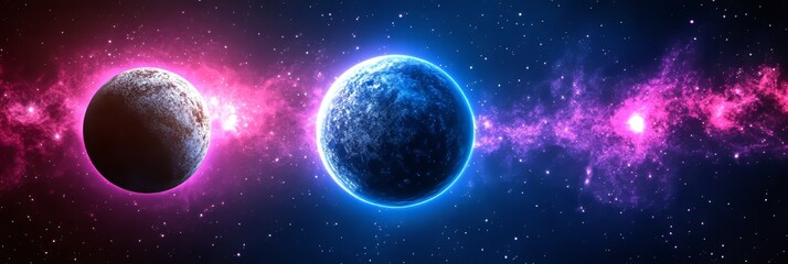 Wall Mural - Stellar Panorama Featuring Colorful Gas Clouds with a Galaxy, Stars, and Nebula in the Universe