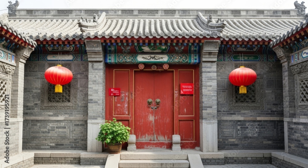Explore the vibrant red door and lanterns of a traditional Chinese ...