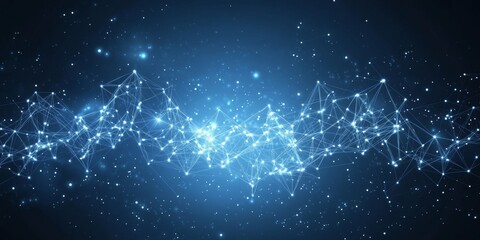 Wall Mural - Intricate Vector Connection Blue Dots Network Structure on Deep Background with Light Effects