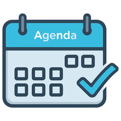 Blue Calendar Agenda Icon with Checkmark Symbol