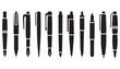 © Khadiza.b - A row of black pen silhouettes displayed against a white background.