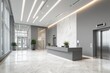 © Amal - An elegant, modern lobby features a reception desk, elevators, and a marble accent wall