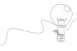 © Simple Line - Single one line drawing businesswoman rides hot air balloon shaped lightbulb and looks through using monocular. New opportunities. National Creativity Day. Continuous line design graphic illustration