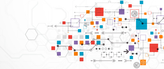 Wall Mural - Abstract technology concept. Circuit board, high computer color background. Vector illustration with space for content, web - template, business tech presentation.