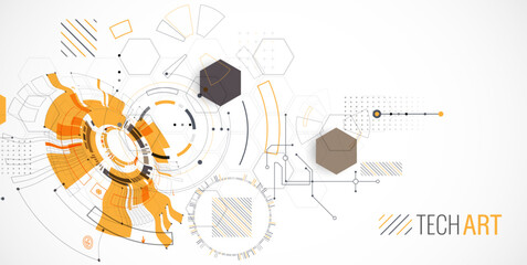 Wall Mural - Abstract background. Scientific and technological concept with the use of technical elements formed in the shape of a circle. Vector