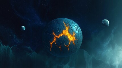 Wall Mural - stunning cosmic sphere with fiery fractures and ethereal nebula scape in a dreamlike galaxy
