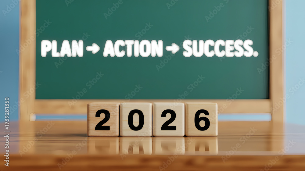 2026 year cubes with chalkboard message plan action success education ...