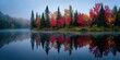 © KM - A panoramic landscape of a still lake nestled in a forest